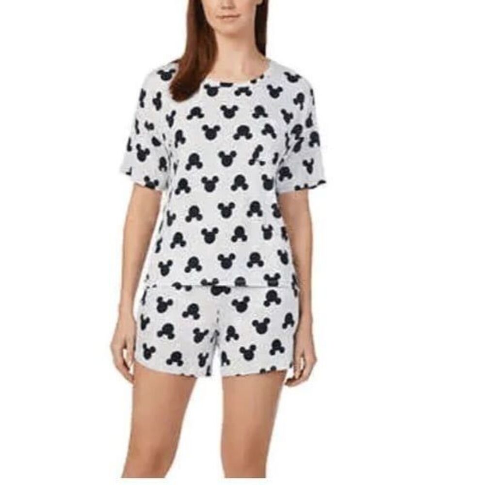 Disney Womens PJ Set Grey L 2 Pc Mickey Mouse Soft Comfy Sleep Shirt & Shorts